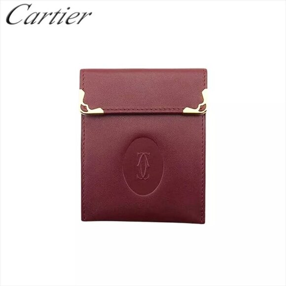Cartier Card Case Mustline Bordeaux Leather Auth Used - Picture 1 of 9